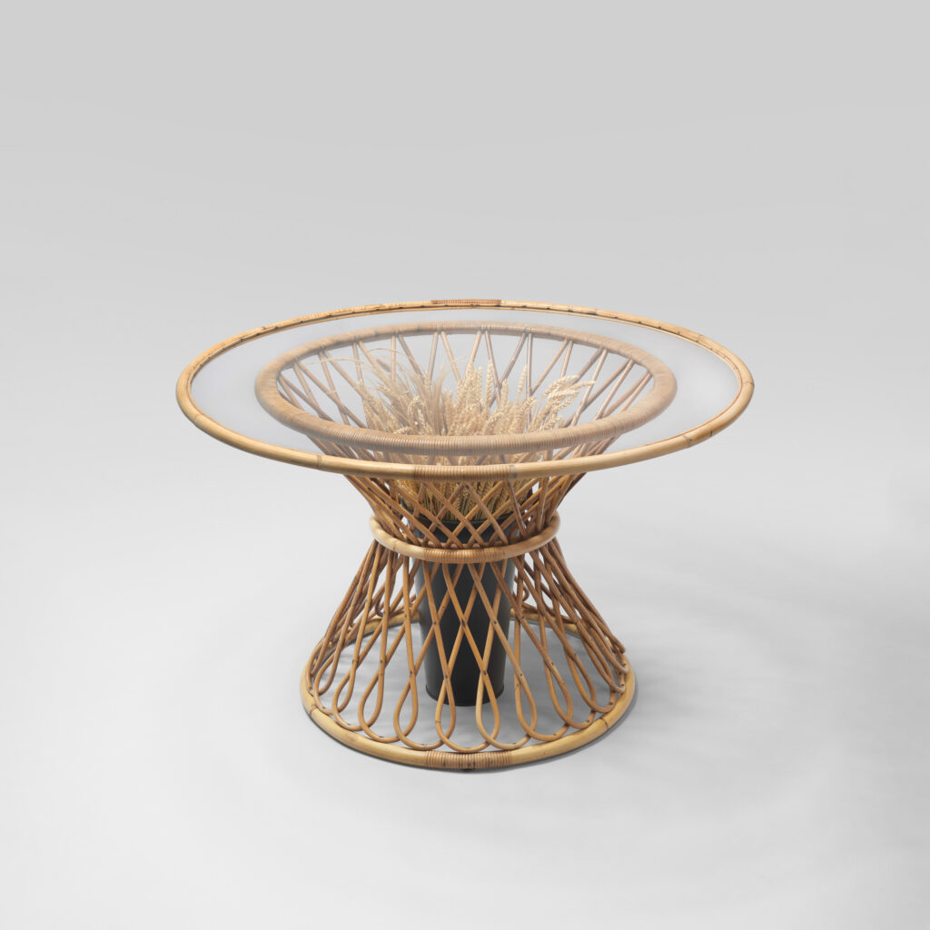 Guéridon diabolo Louis Sognot rotin
